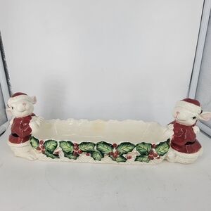Vtg 89 Fitz & Floyd Old World Christmas Mice With Santa Suit Tidbit Tray